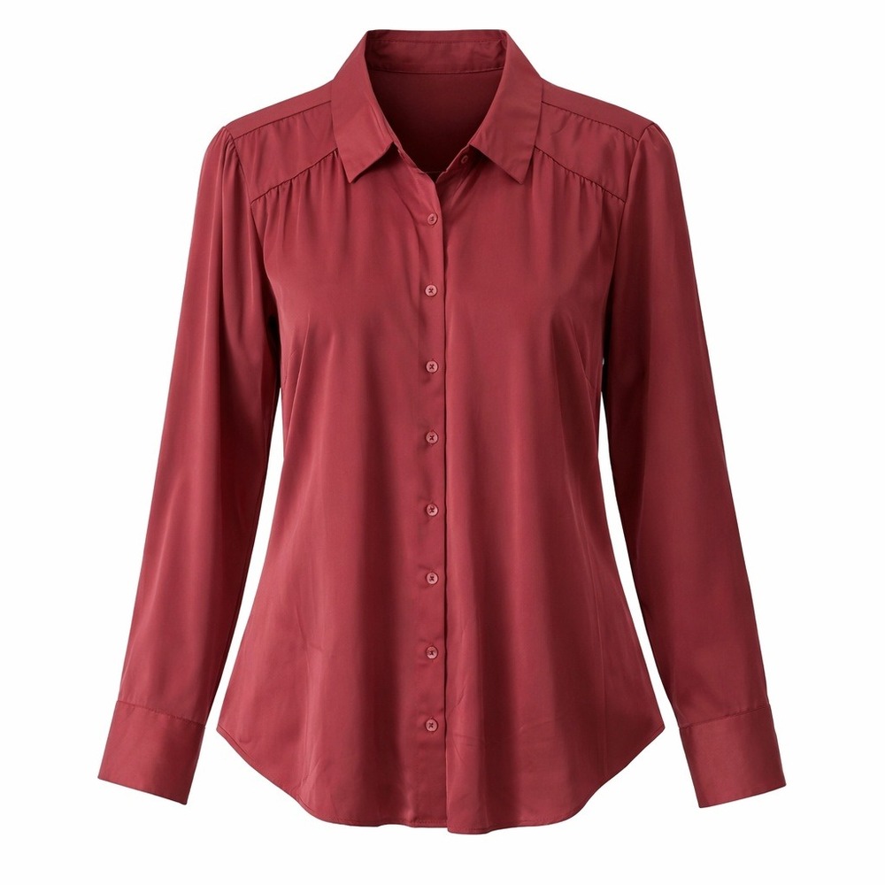Torrid Madison Satin Button-Up Long Sleeve Shirt in Holly Berry Womens Large New